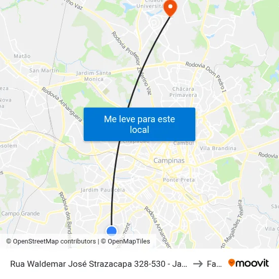 Rua Waldemar José Strazacapa 328-530 - Jardim Indianopolis Campinas - SP Brasil to Facamp map