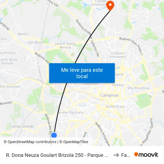 R. Dona Neuza Goulart Brizola 250 - Parque Res. Vila União Campinas - SP Brasil to Facamp map