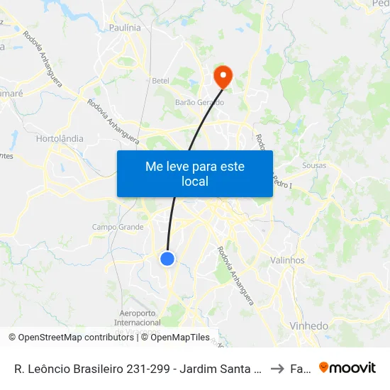 R. Leôncio Brasileiro 231-299 - Jardim Santa Terezinha Campinas - SP 13052-150 Brasil to Facamp map
