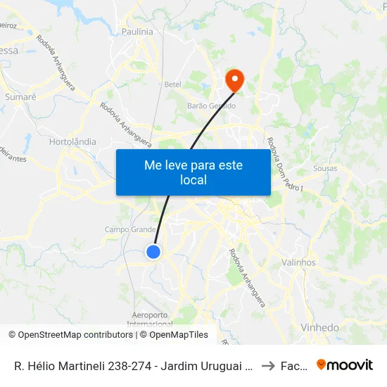 R. Hélio Martineli 238-274 - Jardim Uruguai Campinas - SP Brasil to Facamp map
