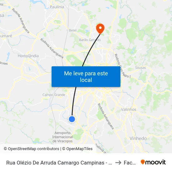 Rua Olézio De Arruda Camargo Campinas - São Paulo Brasil to Facamp map