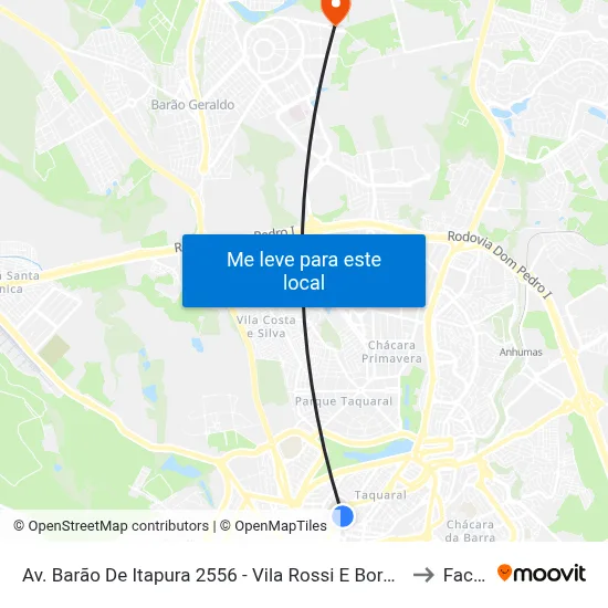 Av. Barão De Itapura 2556 - Vila Rossi E Borchi Campinas - SP Brasil to Facamp map