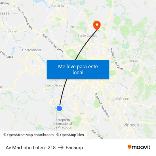 Av Martinho Lutero 218 to Facamp map