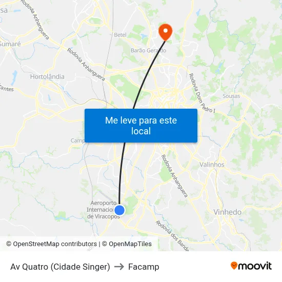 Av Quatro (Cidade Singer) to Facamp map