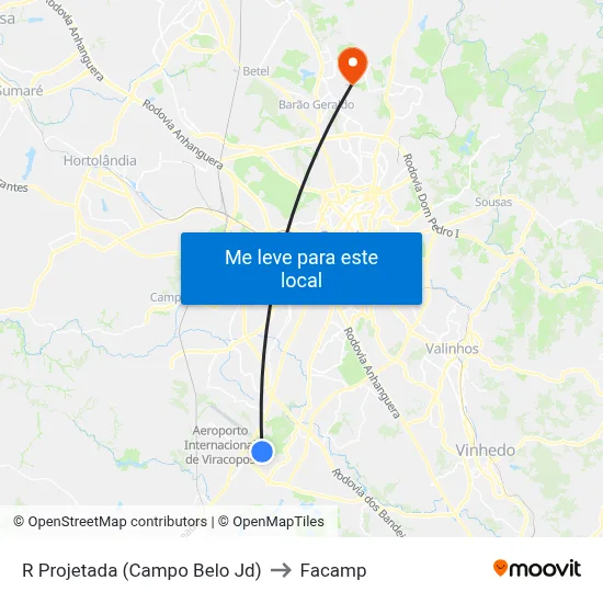 R Projetada (Campo Belo Jd) to Facamp map