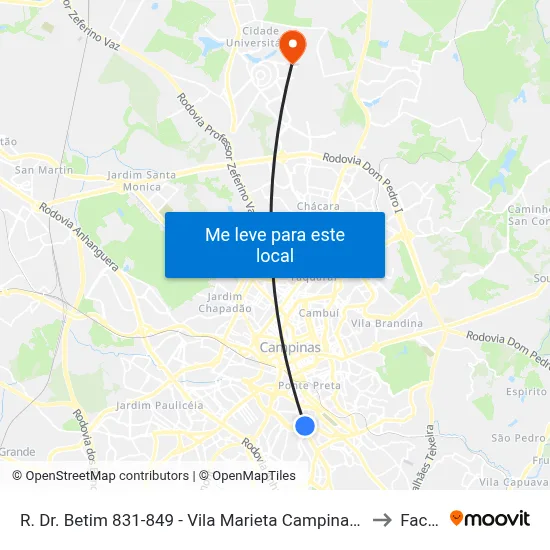 R. Dr. Betim 831-849 - Vila Marieta Campinas - SP 13042-020 Brasil to Facamp map