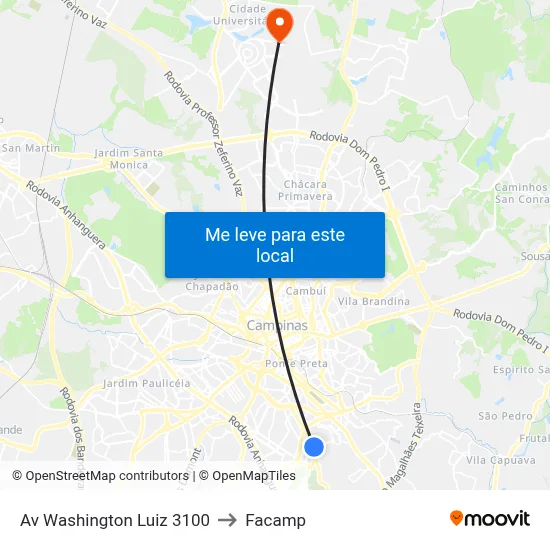 Av Washington Luiz 3100 to Facamp map