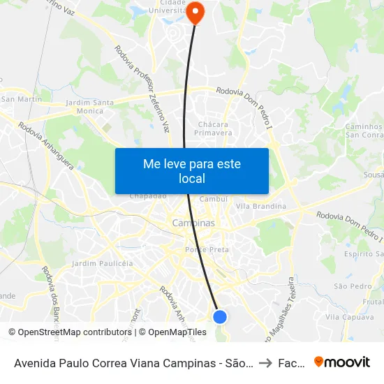 Avenida Paulo Correa Viana Campinas - São Paulo 13044 Brasil to Facamp map