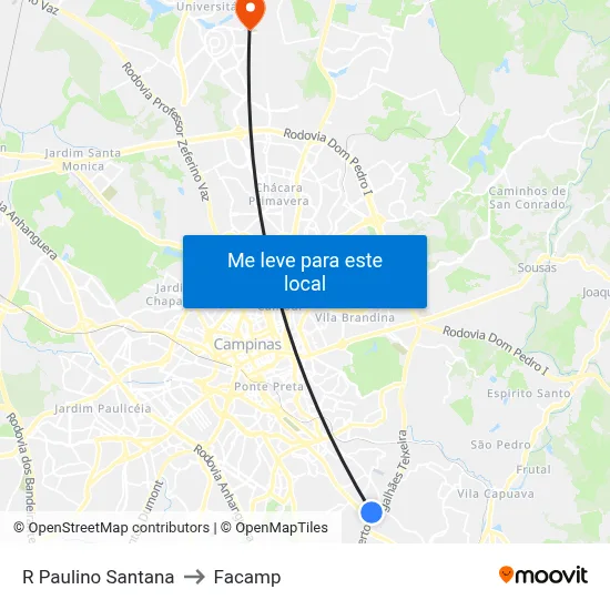 R Paulino Santana to Facamp map
