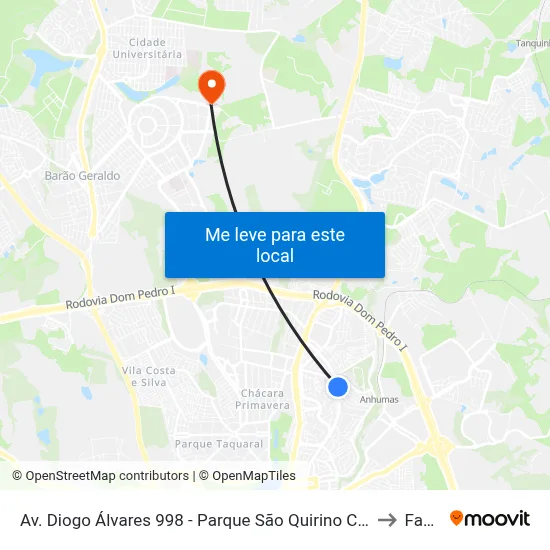 Av. Diogo Álvares 998 - Parque São Quirino Campinas - SP 13088-221 Brasil to Facamp map