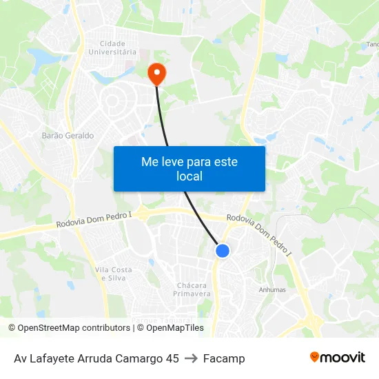 Av Lafayete Arruda Camargo 45 to Facamp map