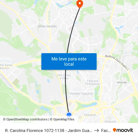 R. Carolina Florence 1072-1138 - Jardim Guanabara Campinas - SP Brasil to Facamp map