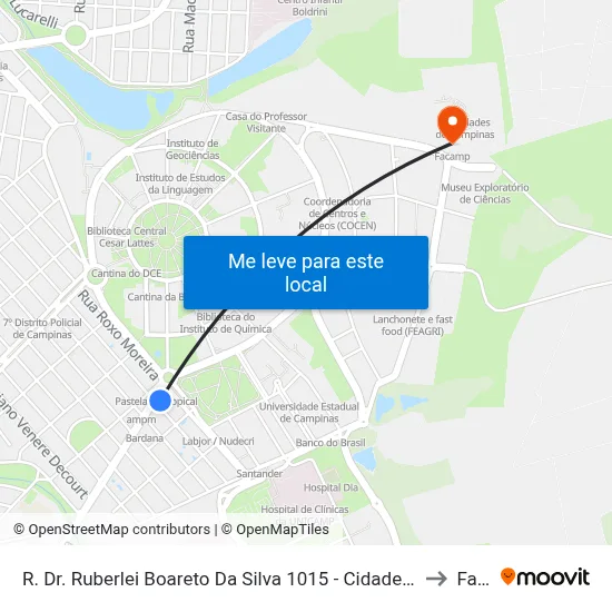 R. Dr. Ruberlei Boareto Da Silva 1015 - Cidade Universitária Campinas - SP 13083-777 Brasil to Facamp map