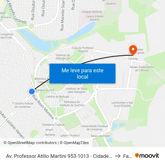 Av. Professor Atílio Martini 953-1013 - Cidade Universitária Campinas - SP 13083-830 Brasil to Facamp map