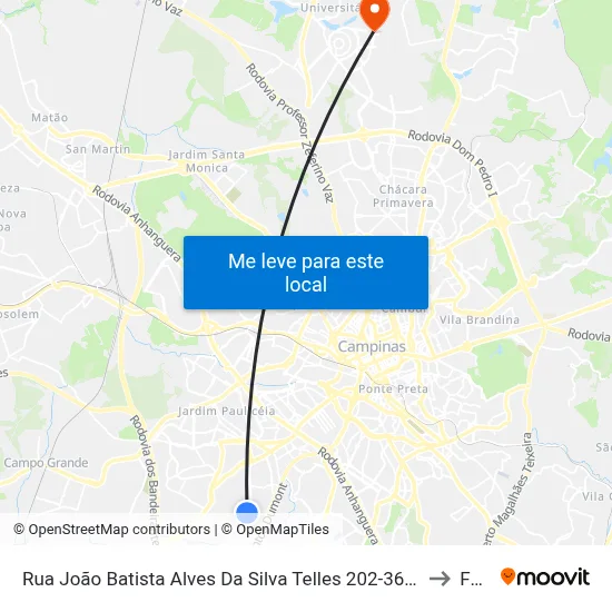 Rua João Batista Alves Da Silva Telles 202-360 - Jardim Indianopolis Campinas - SP 13050-211 Brasil to Facamp map