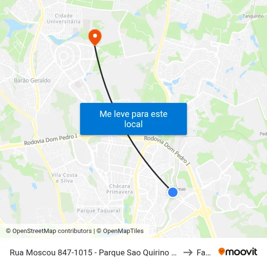 Rua Moscou 847-1015 - Parque Sao Quirino Campinas - SP 13088-117 Brasil to Facamp map