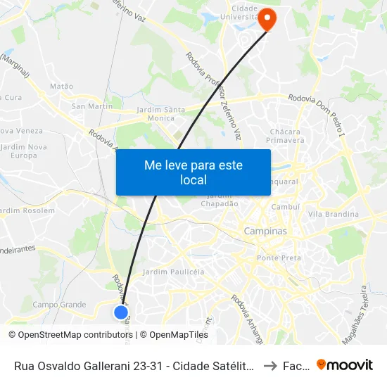 Rua Osvaldo Gallerani 23-31 - Cidade Satélite Íris Campinas - SP Brasil to Facamp map