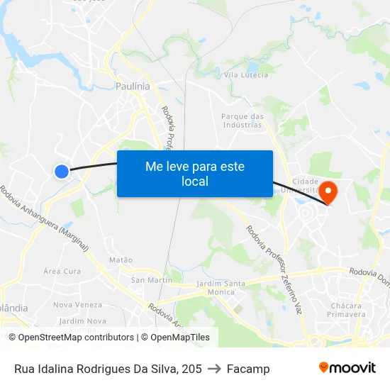 Rua Idalina Rodrigues Da Silva, 205 to Facamp map