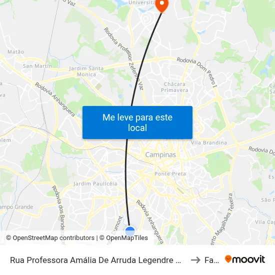 Rua Professora Amália De Arruda Legendre Martini Campinas - São Paulo 13051 Brasil to Facamp map