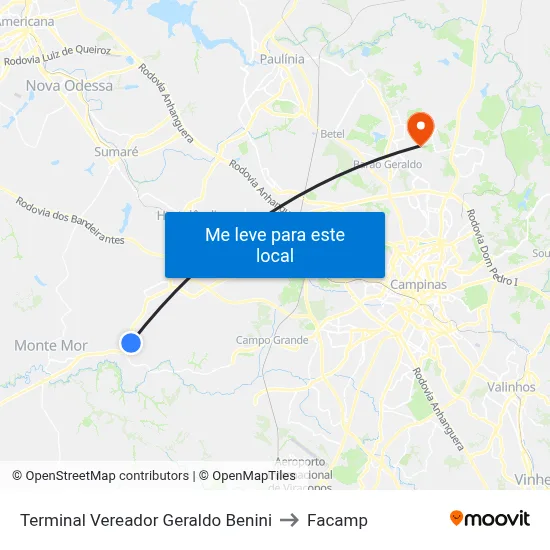 Terminal Vereador Geraldo Benini to Facamp map