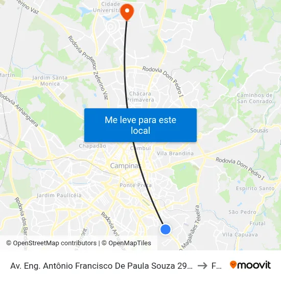 Av. Eng. Antônio Francisco De Paula Souza 2940 - Jardim São Vicente Campinas - SP 13044-502 Brasil to Facamp map
