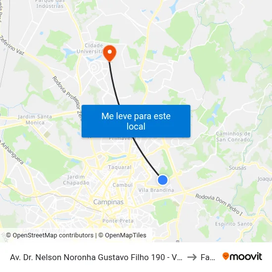 Av. Dr. Nelson Noronha Gustavo Filho 190 - Vila Brandina Campinas - SP Brasil to Facamp map