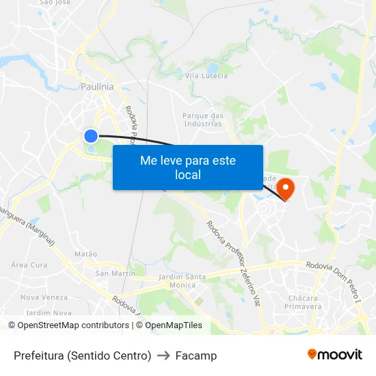 Prefeitura (Sentido Centro) to Facamp map