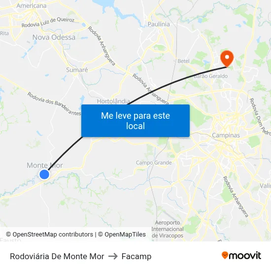 Rodoviária De Monte Mor to Facamp map