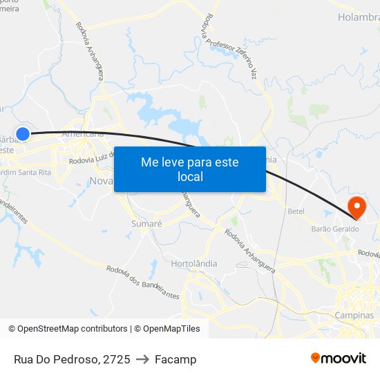 Rua Do Pedroso, 2725 to Facamp map