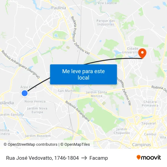 Rua José Vedovatto, 1746-1804 to Facamp map