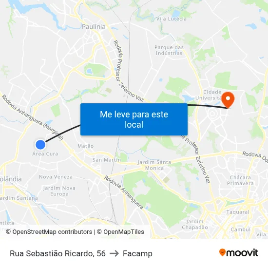 Rua Sebastião Ricardo, 56 to Facamp map