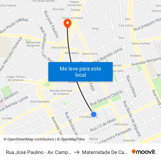 Rua José Paulino - Av. Campos Sales to Maternidade De Campinas map