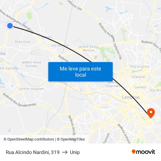 Rua Alcindo Nardini, 319 to Unip map