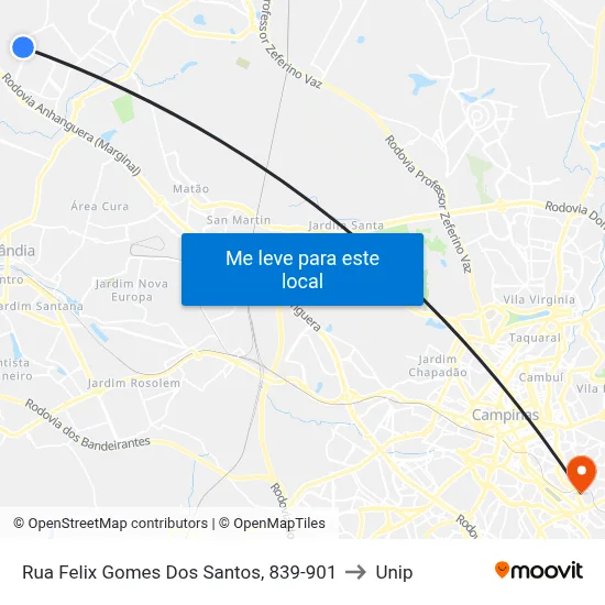 Rua Felix Gomes Dos Santos, 839-901 to Unip map