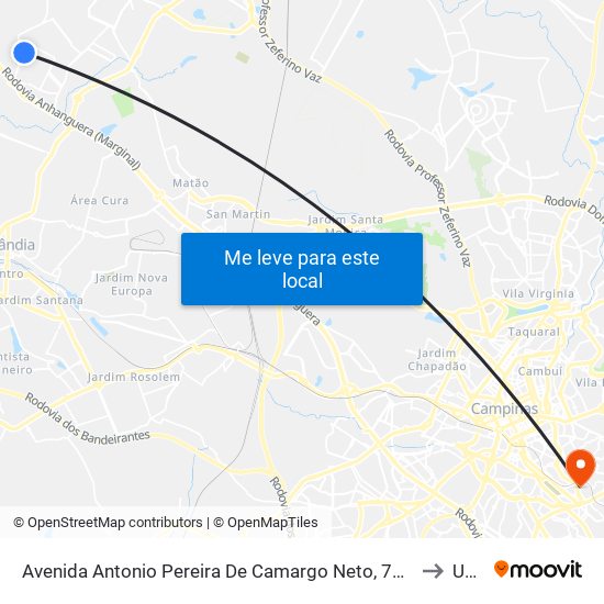 Avenida Antonio Pereira De Camargo Neto, 784-1204 to Unip map