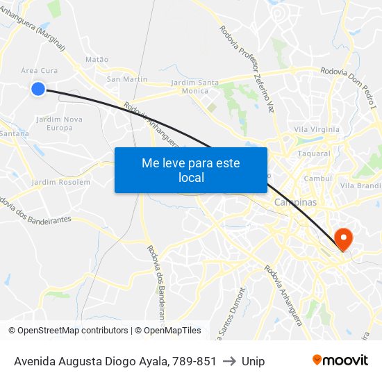 Avenida Augusta Diogo Ayala, 789-851 to Unip map