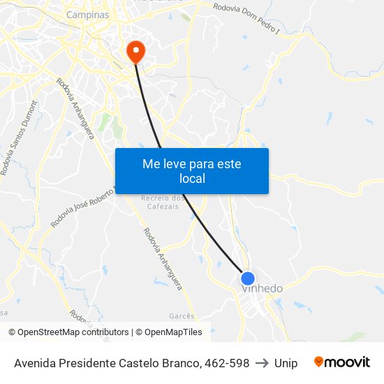 Avenida Presidente Castelo Branco, 462-598 to Unip map
