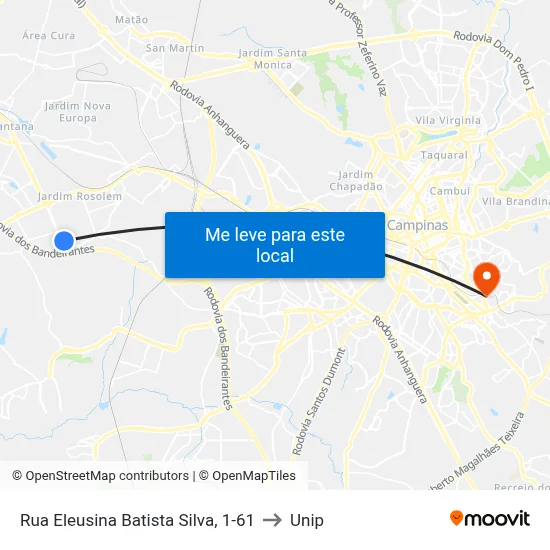 Rua Eleusina Batista Silva, 1-61 to Unip map