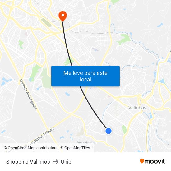 Shopping Valinhos to Unip map