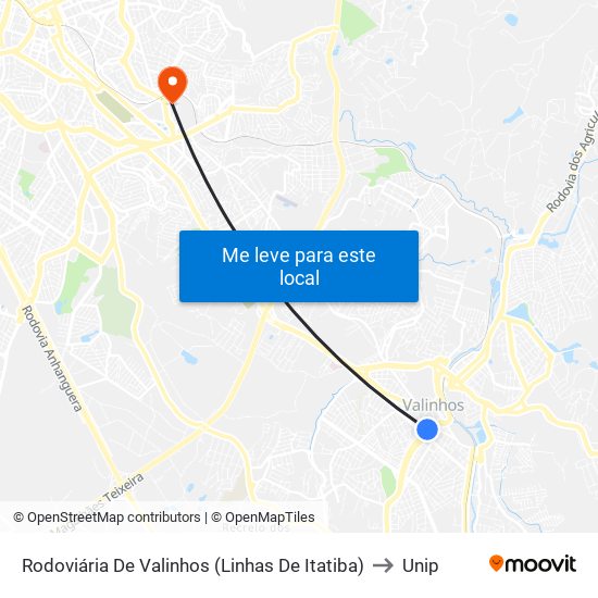 Rodoviária De Valinhos (Linhas De Itatiba) to Unip map