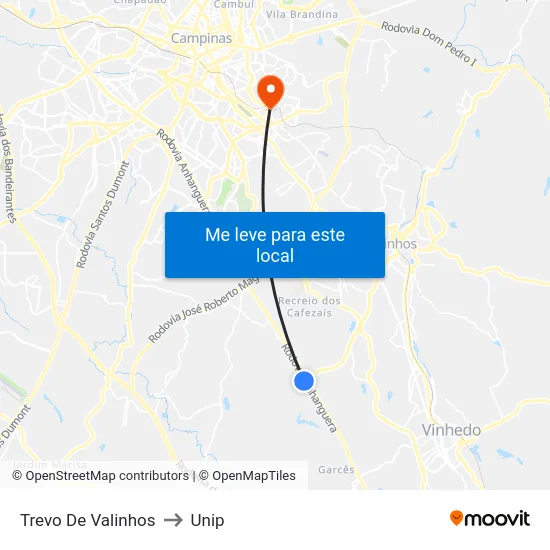 Trevo De Valinhos to Unip map