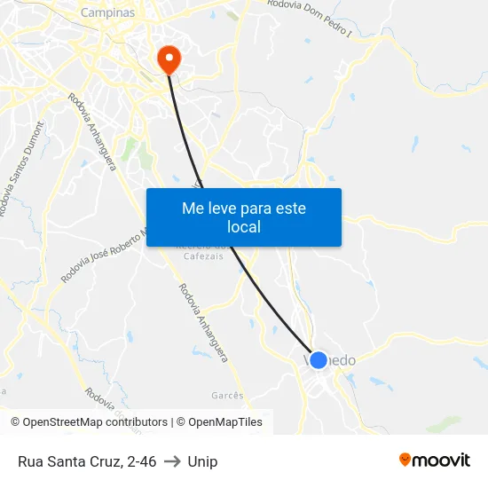 Rua Santa Cruz, 2-46 to Unip map