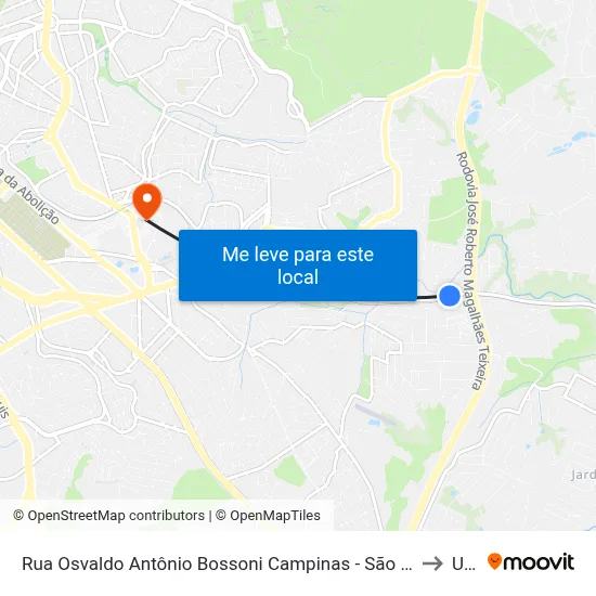 Rua Osvaldo Antônio Bossoni Campinas - São Paulo 13101 Brasil to Unip map