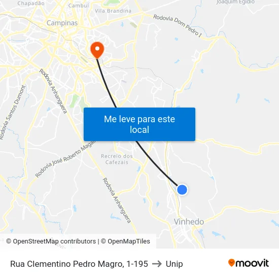 Rua Clementino Pedro Magro, 1-195 to Unip map