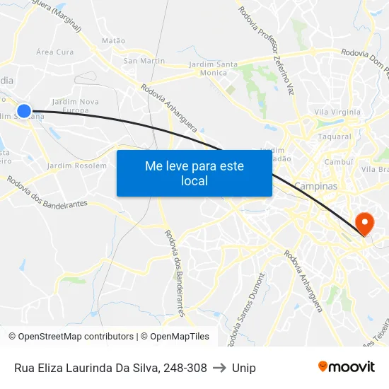 Rua Eliza Laurinda Da Silva, 248-308 to Unip map