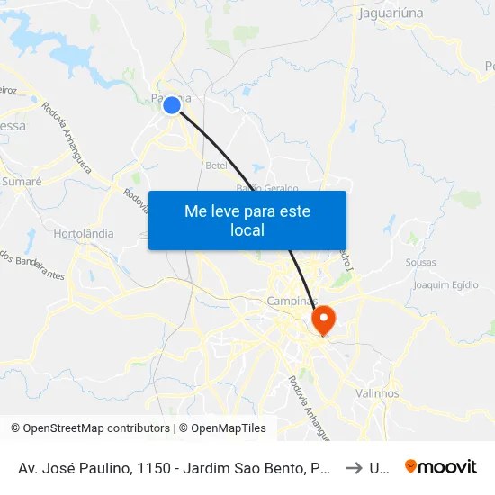 Av. José Paulino, 1150 - Jardim Sao Bento, Paulínia to Unip map