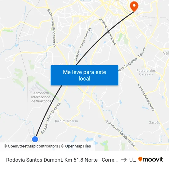 Rodovia Santos Dumont, Km 61,8 Norte - Correios Ctce Indaiatuba, Indaiatuba to Unip map