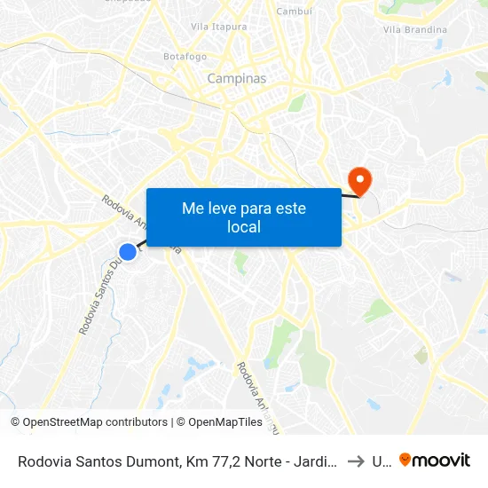Rodovia Santos Dumont, Km 77,2 Norte - Jardim Monte Cristo, Campinas to Unip map