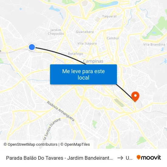 Parada Balão Do Tavares - Jardim Bandeirantes, Campinas to Unip map
