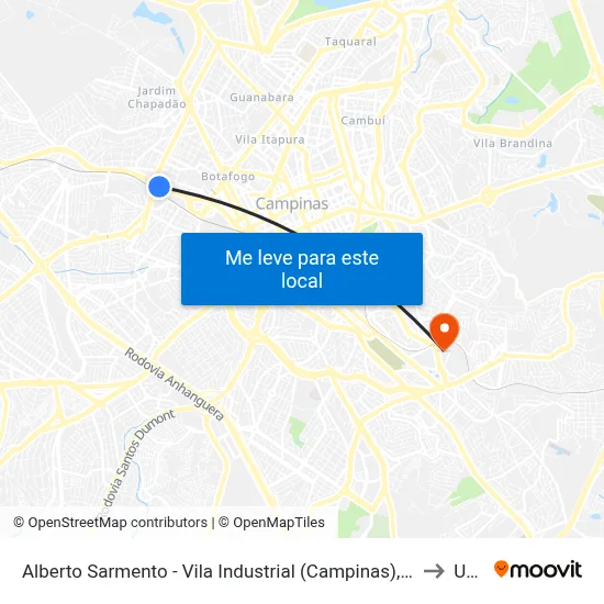 Alberto Sarmento - Vila Industrial (Campinas), Campinas to Unip map